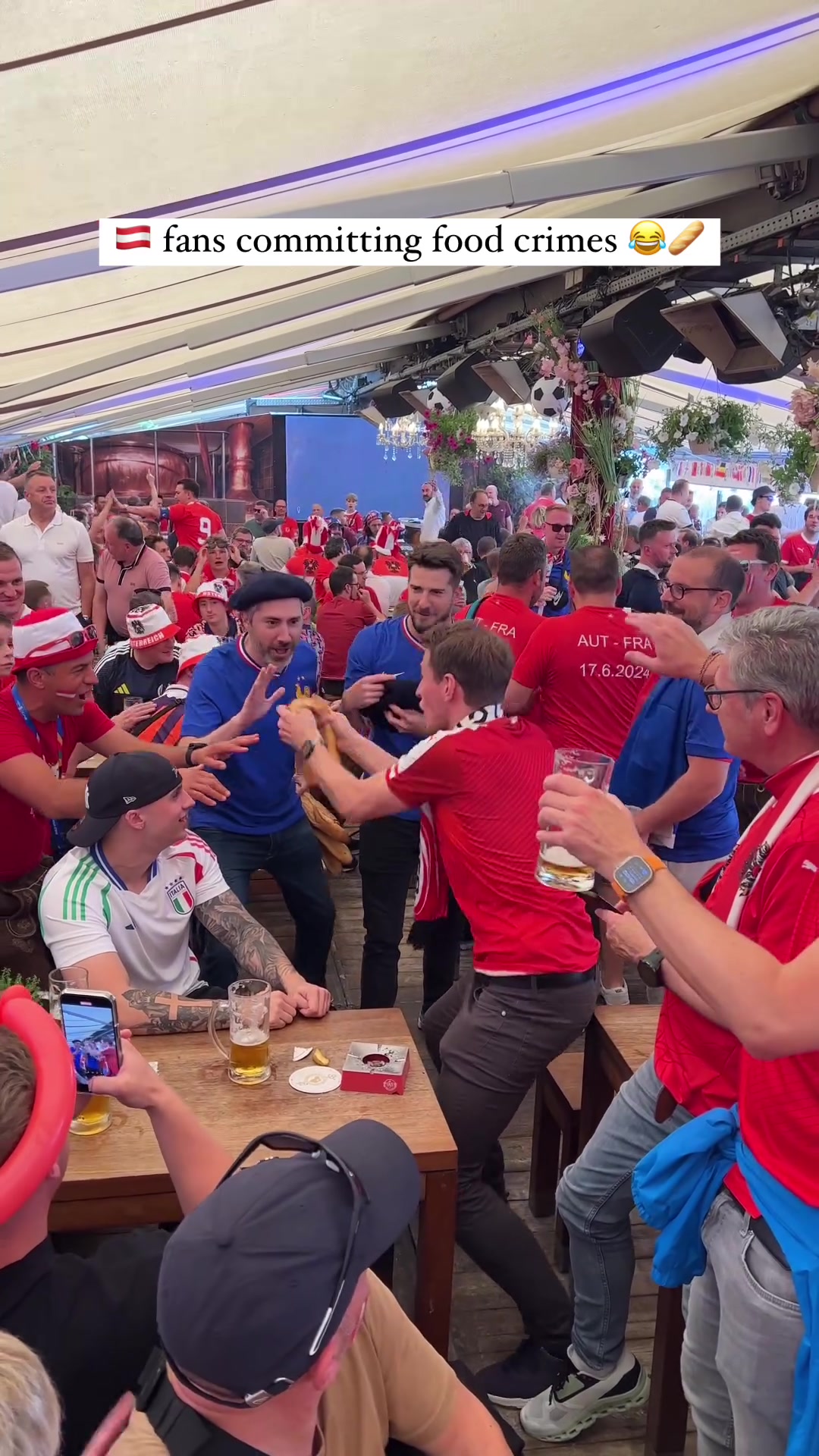  食物战争2.0奥地利球迷折断法棍挑衅法国球迷